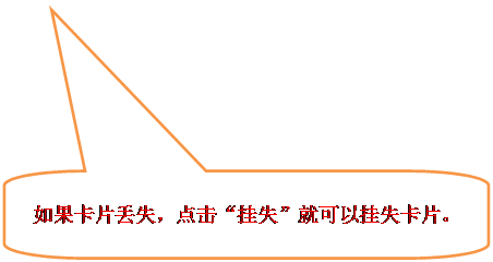 圆角矩形标注:如果卡片丢失,点击“挂失”就可以挂失卡片。